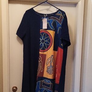 Blue Casual Midi Dress with Short Sleeves and A-line Style